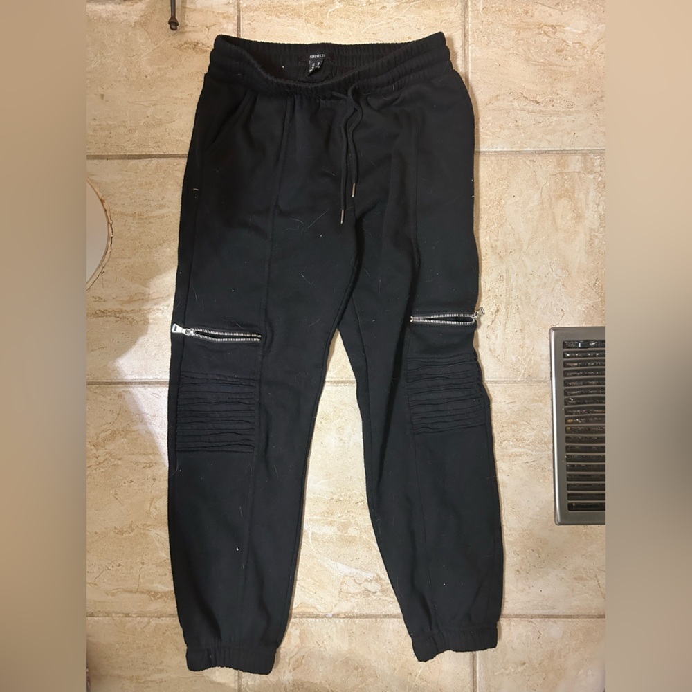Forever 21 Black Joggers with Zipper Accents
